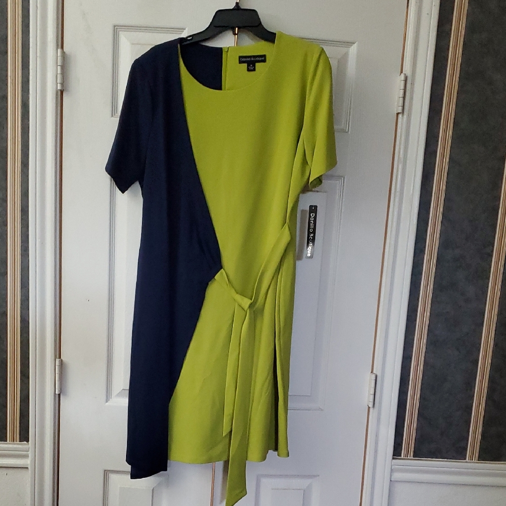 Asymmetrical Navy and Lime Dress